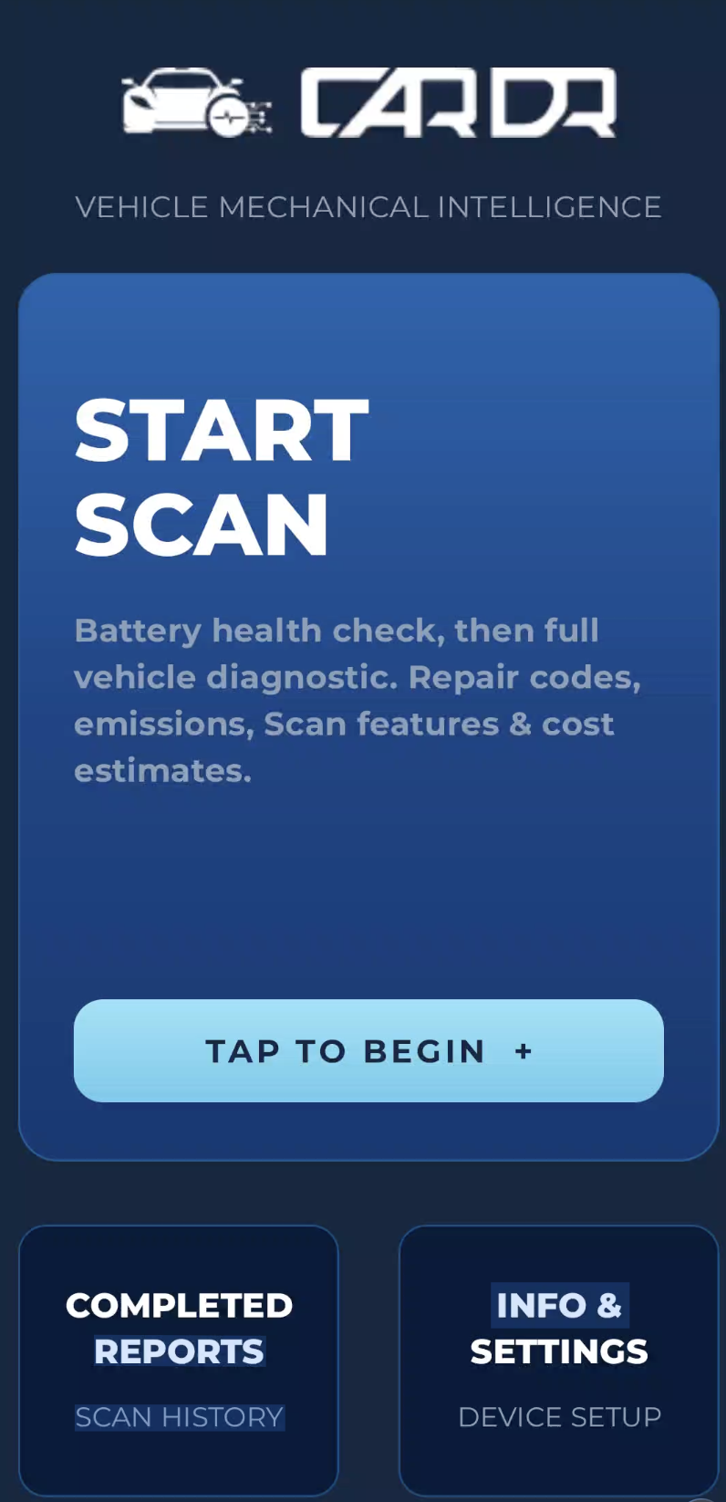 CarDr app start-scan screen
